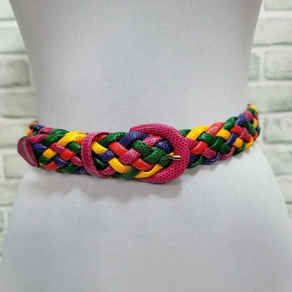 Vintage 90s Express Compagnie Intl Womens L Colorful Bright‎ Braided Waist Belt - Picture 2 of 8
